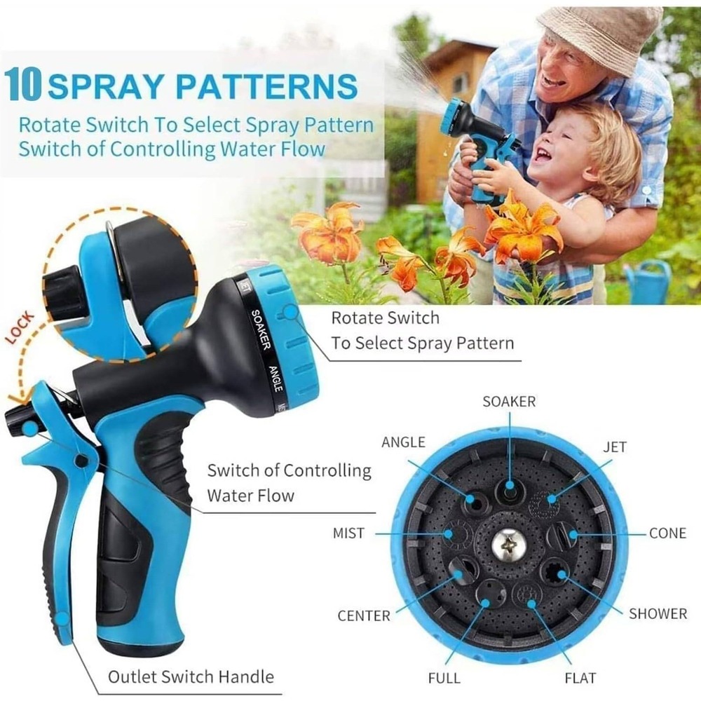 75 ft Expandable Garden Hose - Flexible Water Hoses with 10 Spray Nozzle - Car - Picture 3 of 10